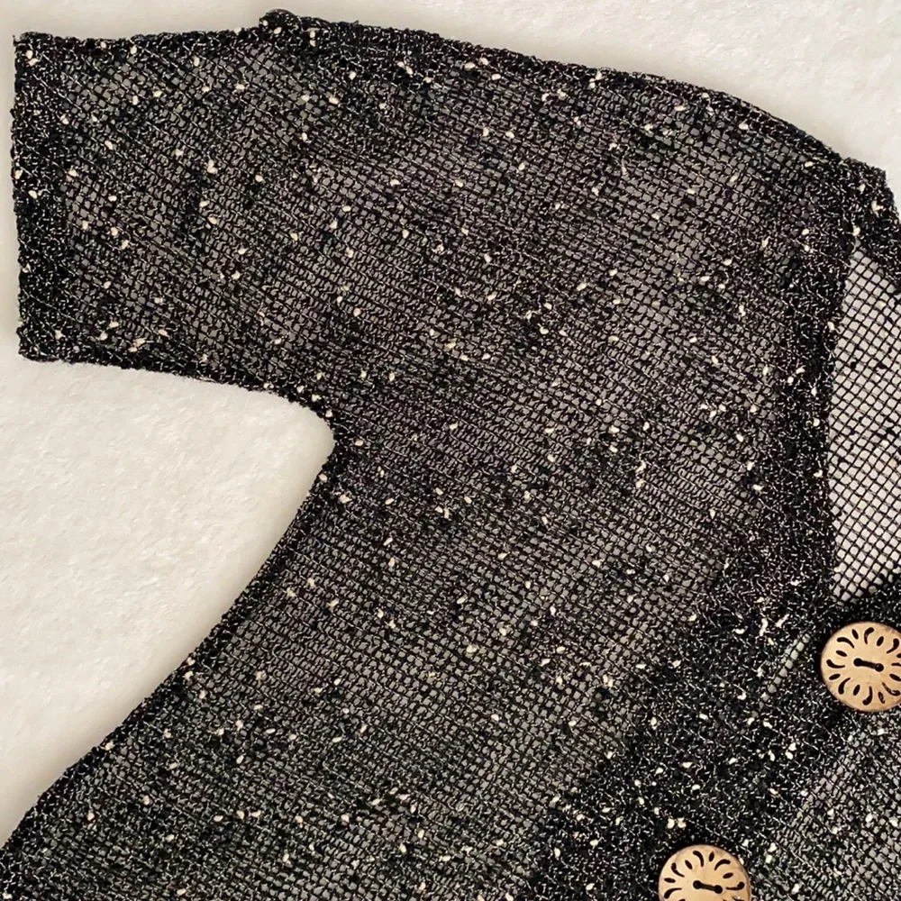 Lulu-B | Open Knit Boho Coastal Cardigan Coconut Husk Buttons 7258 Black (M) - Picture 4 of 16